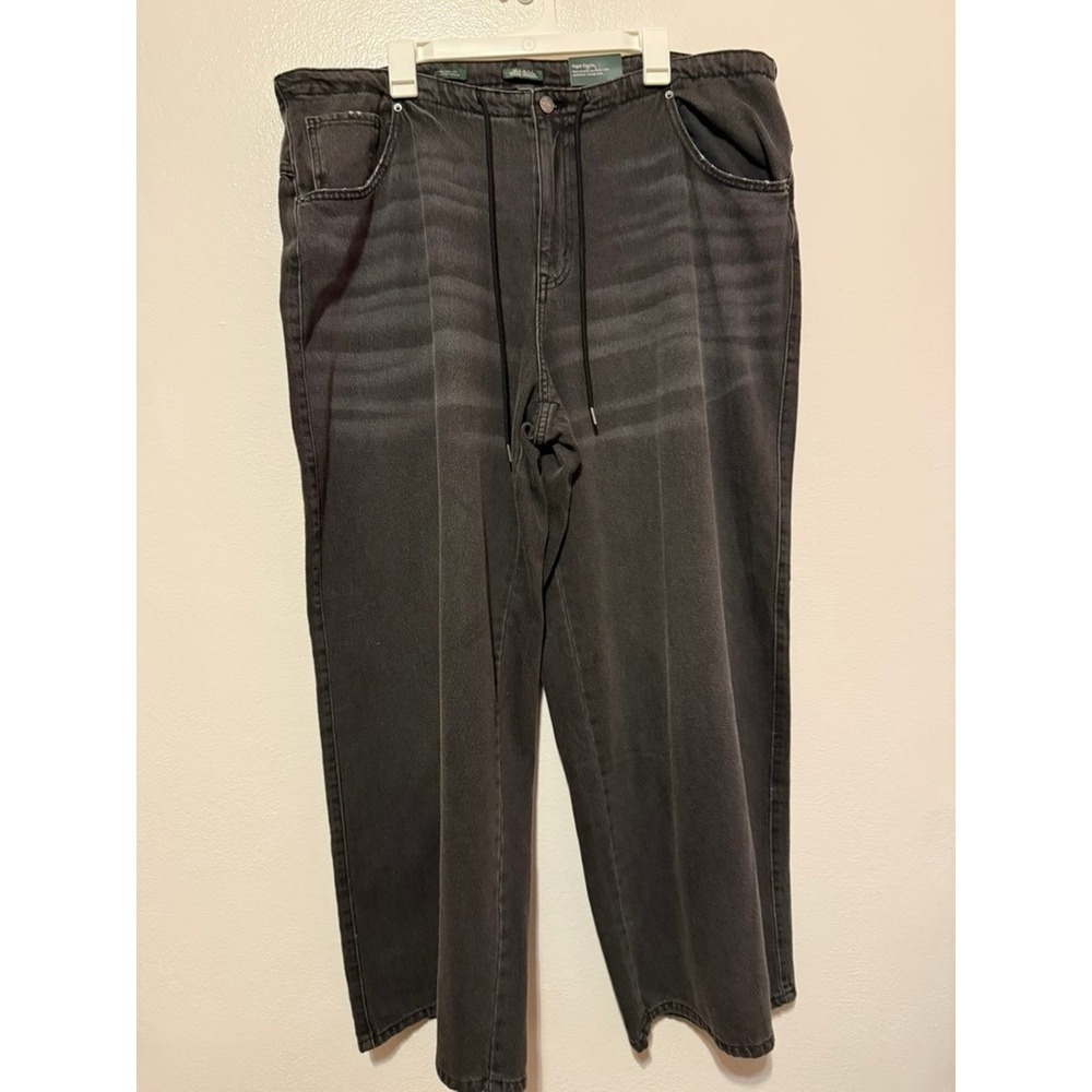 Wild Fable Womens XXL Low-Rise Loose Jeans Rigid Denim Washed Black Drawstring